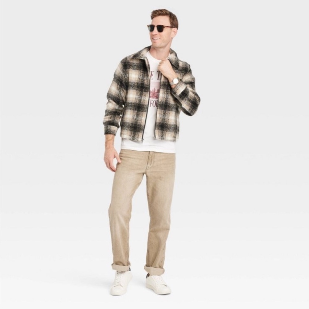 Men's Plaid Harrington Bomber Jacket - Goodfellow & Co™ Black Size Large